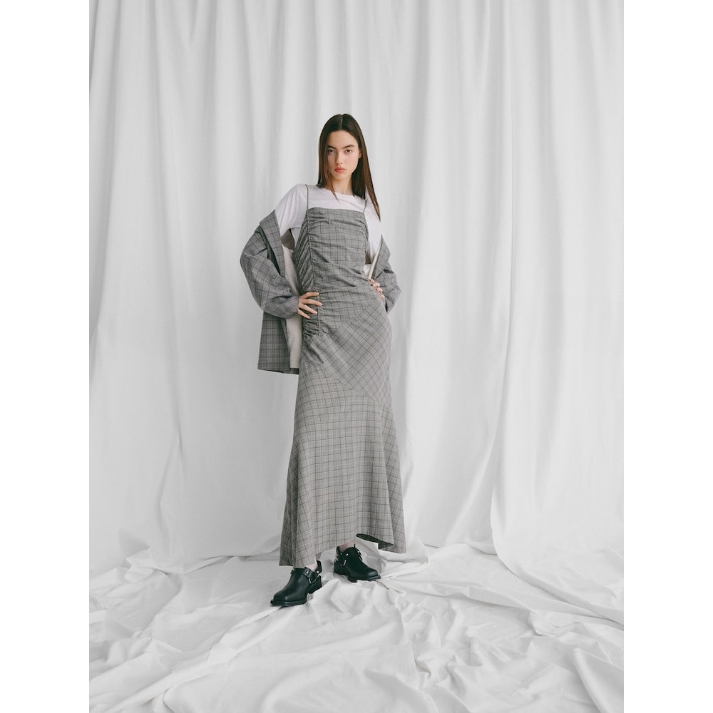 Qoo10 ガニー GANNI チェックミックスシャ ワンピ 