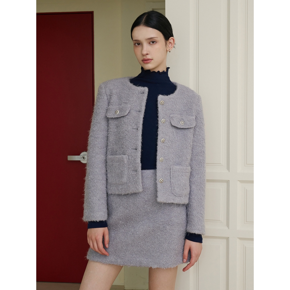 bibyseob ブークルウール 無地 ミドル ポケット アウター [2タイプ]