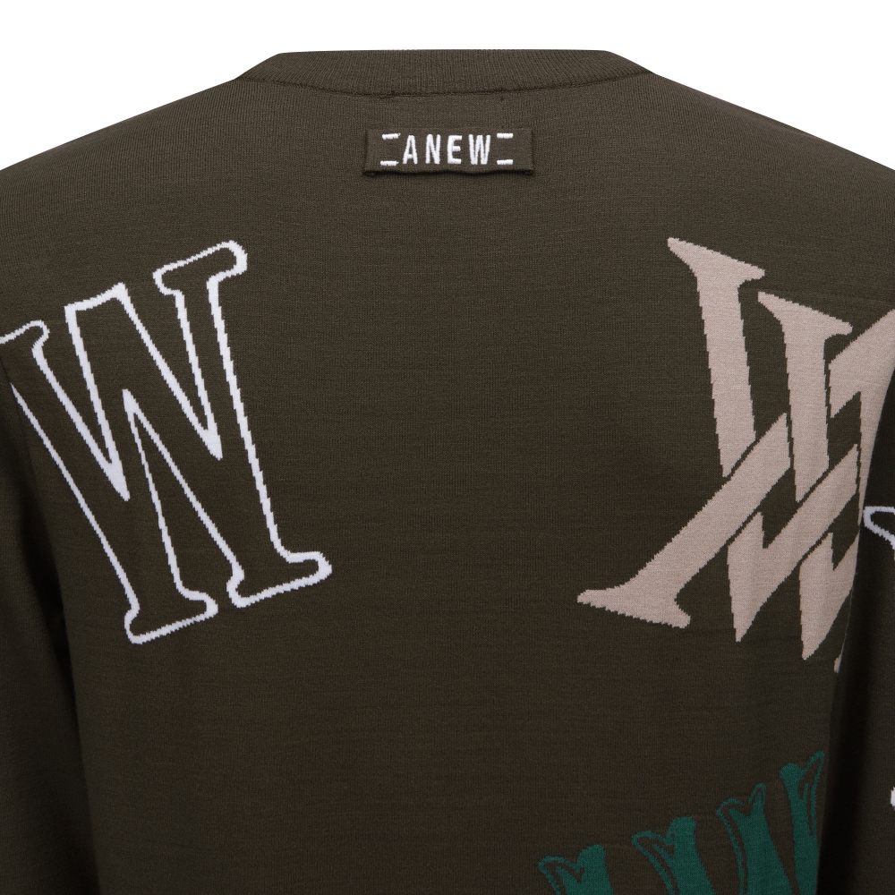 アニューゴルフメンズロゴインター プリント 長袖 ラウンドネック