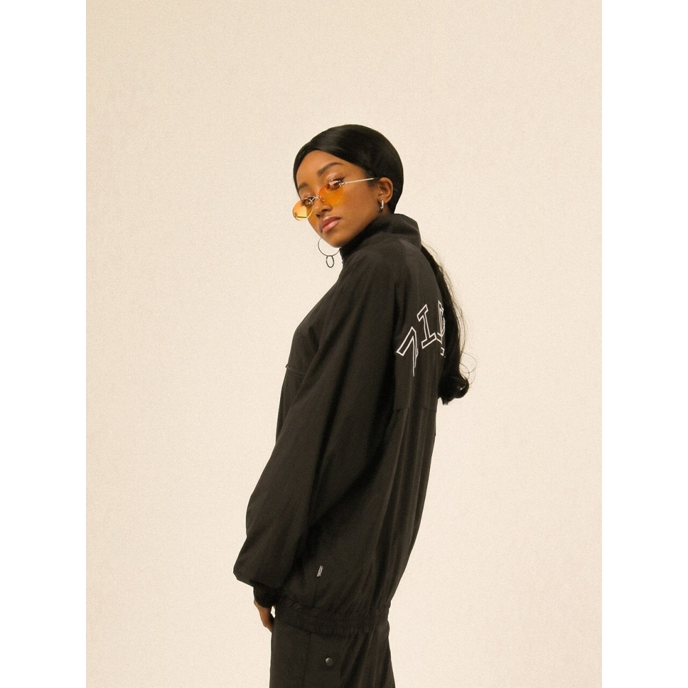 ZISZAS ロゴ アノラック 無地 長袖 フード ドロップショルダー Tシャツ