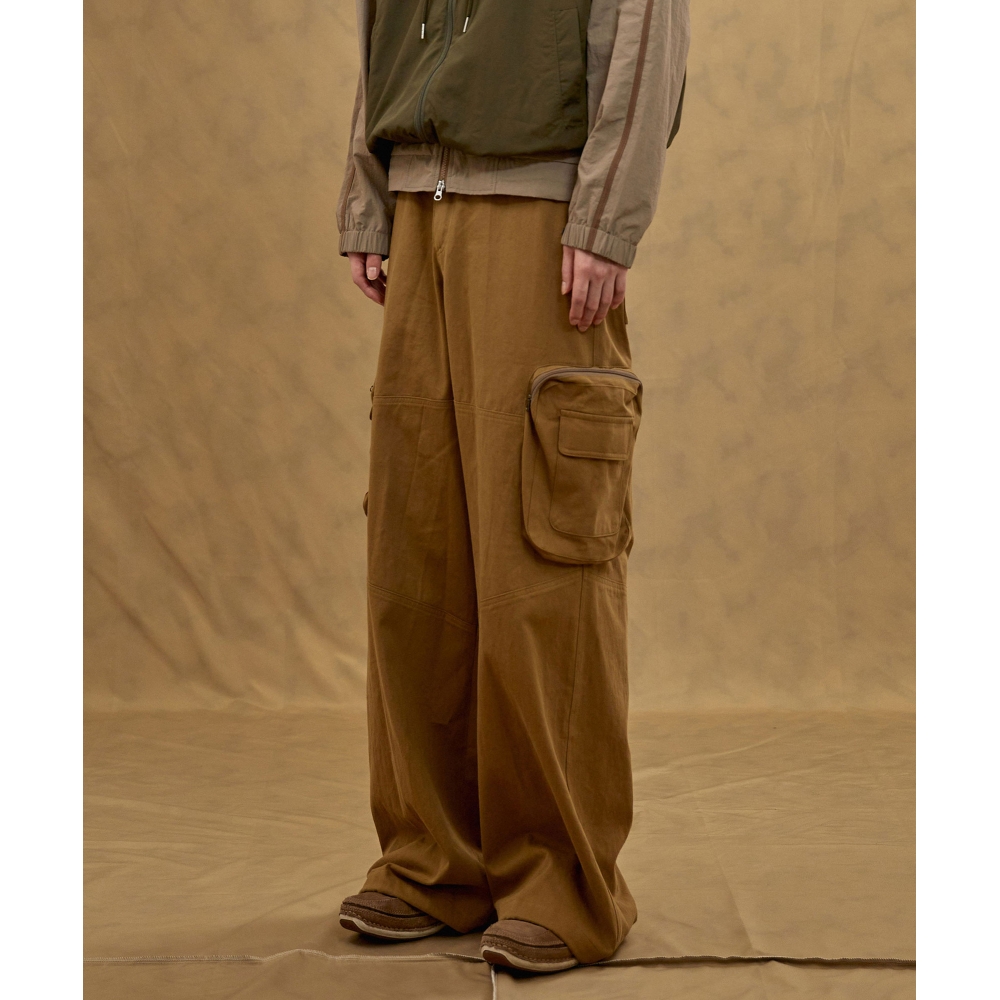 AAKAM ジップカーゴポケット 無地 フルレングス ポケット パンツ
